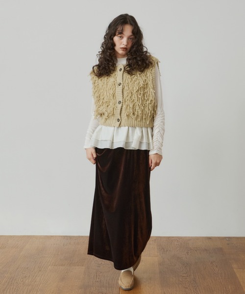 OLUN(オルン)の「fringe knit vest/フリンジニットベスト(ベスト・レディース・ベージュ/ダークブラウン・FREE)」の11枚目の写真