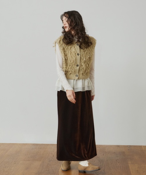 OLUN(オルン)の「fringe knit vest/フリンジニットベスト(ベスト・レディース・ベージュ/ダークブラウン・FREE)」の13枚目の写真
