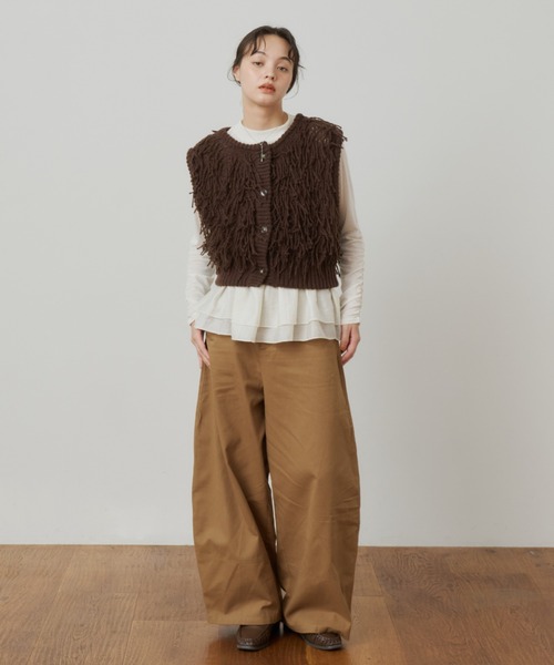 OLUN(オルン)の「fringe knit vest/フリンジニットベスト(ベスト・レディース・ベージュ/ダークブラウン・FREE)」の16枚目の写真