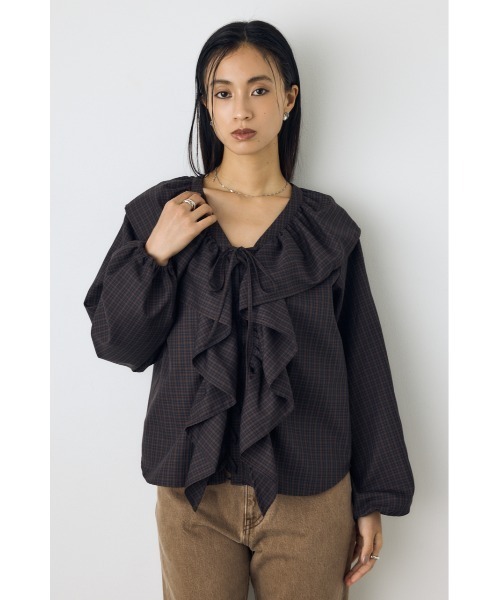 AZUL by moussy(アズールバイマウジー)の「レースアップラッフルブラウス 秋服 春服 無地 チェック デザイントップス(シャツ/ブラウス・レディース・ブラック/ブラウン系その他/アイボリー・FREE)」の15枚目の写真