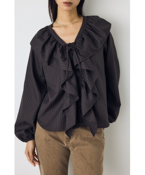 AZUL by moussy(アズールバイマウジー)の「レースアップラッフルブラウス 秋服 春服 無地 チェック デザイントップス(シャツ/ブラウス・レディース・ブラック/ブラウン系その他/アイボリー・FREE)」の17枚目の写真