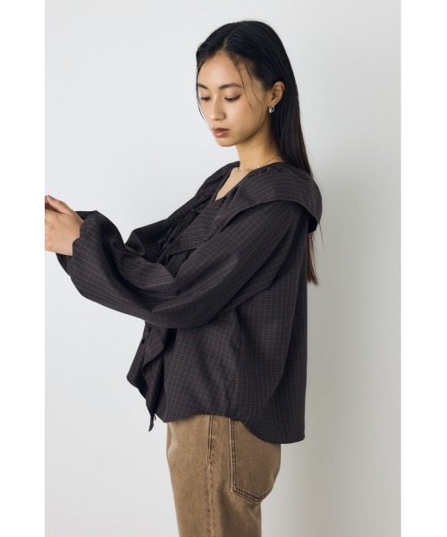 AZUL by moussy(アズールバイマウジー)の「レースアップラッフルブラウス 秋服 春服 無地 チェック デザイントップス(シャツ/ブラウス・レディース・ブラック/ブラウン系その他/アイボリー・FREE)」の18枚目の写真