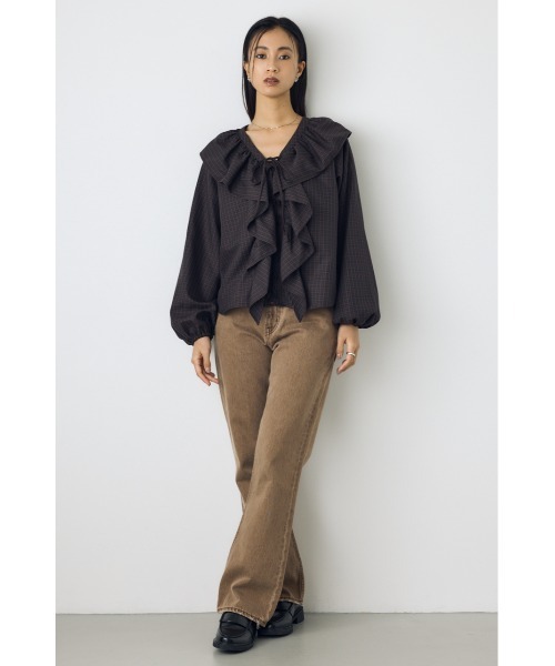 AZUL by moussy(アズールバイマウジー)の「レースアップラッフルブラウス 秋服 春服 無地 チェック デザイントップス(シャツ/ブラウス・レディース・ブラック/ブラウン系その他/アイボリー・FREE)」の20枚目の写真