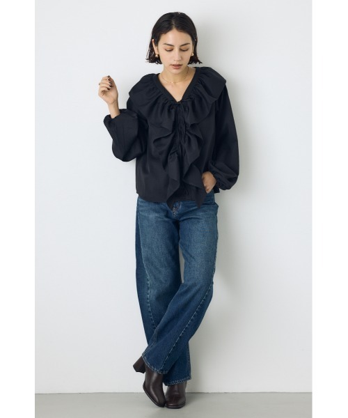 AZUL by moussy(アズールバイマウジー)の「レースアップラッフルブラウス 秋服 春服 無地 チェック デザイントップス(シャツ/ブラウス・レディース・ブラック/ブラウン系その他/アイボリー・FREE)」の10枚目の写真