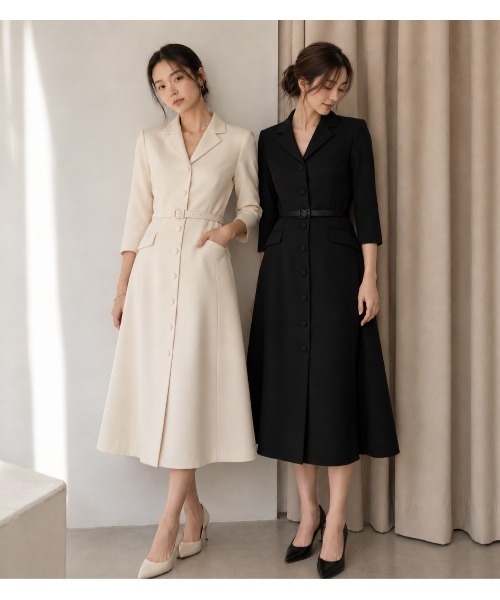 THEODORIC.dy(セオドリックディ)の「ジャケットライク ワンピース(1枚で完成するシルエット)(ワンピース・レディース・ブラック/アイボリー・MEDIUM/SMALL)」の1枚目の写真