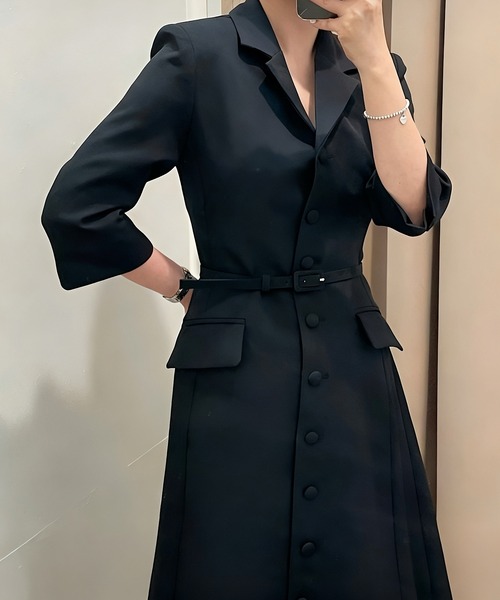 THEODORIC.dy(セオドリックディ)の「ジャケットライク ワンピース(1枚で完成するシルエット)(ワンピース・レディース・ブラック/アイボリー・MEDIUM/SMALL)」の7枚目の写真