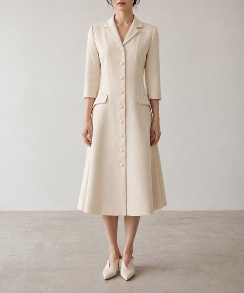THEODORIC.dy(セオドリックディ)の「ジャケットライク ワンピース(1枚で完成するシルエット)(ワンピース・レディース・ブラック/アイボリー・MEDIUM/SMALL)」の4枚目の写真