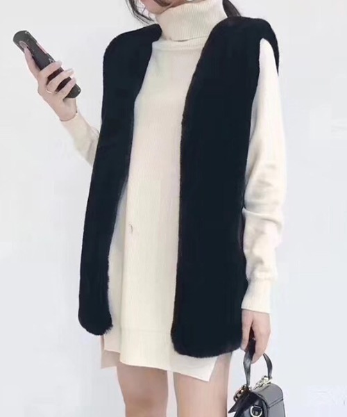 AMAJI（アマジ）の「エコファー ベスト（ベスト・レディース・ライトブルー/ブラック/ベージュ/ライトグレー/ホワイト/カーキ/ライトピンク/ダークグレー・FREE）」の16枚目の写真