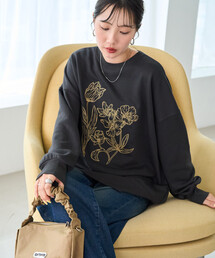 限定展開 線画 花 刺繍 スウェット プルオーバー