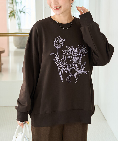 FREAK'S STORE(フリークスストア)の「限定展開 線画 花 刺繍 スウェット プルオーバー(スウェット・レディース・ナチュラル/ブラウン/ブルー/チャコールグレー/グレー・フリ-)」の11枚目の写真