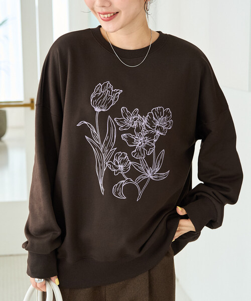 FREAK'S STORE(フリークスストア)の「限定展開 線画 花 刺繍 スウェット プルオーバー(スウェット・レディース・ナチュラル/ブラウン/ブルー/チャコールグレー/グレー・フリ-)」の12枚目の写真