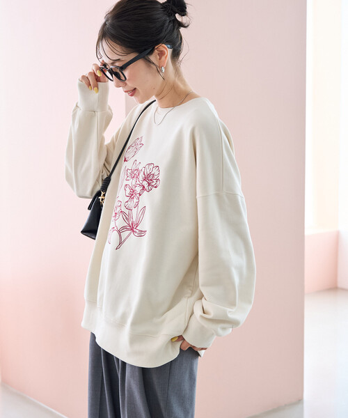 FREAK'S STORE(フリークスストア)の「限定展開 線画 花 刺繍 スウェット プルオーバー(スウェット・レディース・ナチュラル/ブラウン/ブルー/チャコールグレー/グレー・フリ-)」の18枚目の写真
