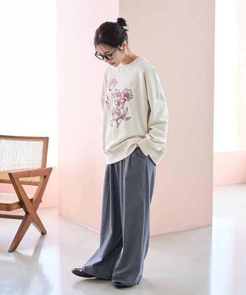 FREAK'S STORE(フリークスストア)の「限定展開 線画 花 刺繍 スウェット プルオーバー(スウェット・レディース・ナチュラル/ブラウン/ブルー/チャコールグレー/グレー・フリ-)」の21枚目の写真
