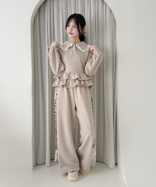 F i.n.t(フィント)の「【セットアップ対応】コットンレース使いペプラムスウェット/fint フィント(スウェット・レディース・グレー/ピンクベージュ・FREE)」の7枚目の写真