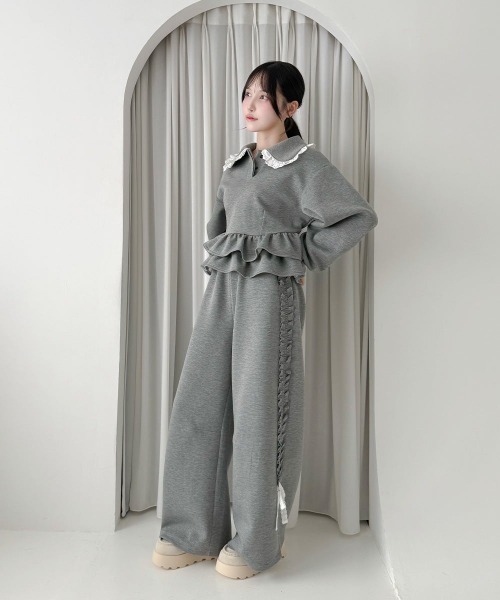 F i.n.t(フィント)の「【セットアップ対応】コットンレース使いペプラムスウェット/fint フィント(スウェット・レディース・グレー/ピンクベージュ・FREE)」の11枚目の写真