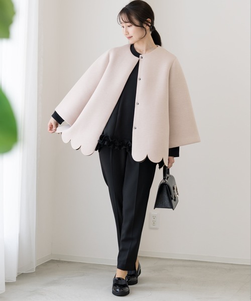 Neige（ネージュ）の「スカラップAラインジャケットコート（ノーカラーコート・レディース・ブラック/ピンクベージュ・ONE SIZE）」の6枚目の写真