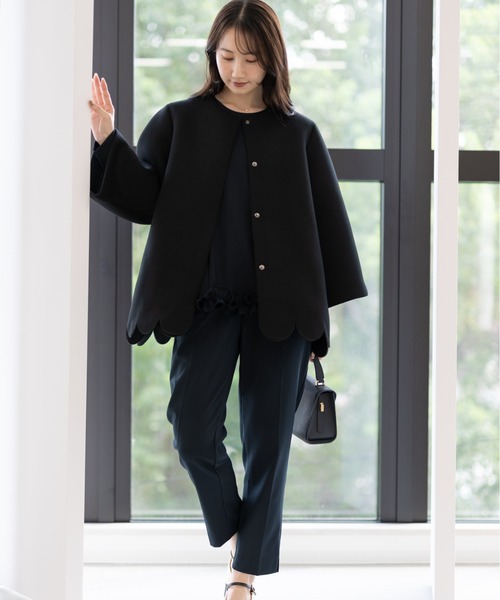 Neige（ネージュ）の「スカラップAラインジャケットコート（ノーカラーコート・レディース・ブラック/ピンクベージュ・ONE SIZE）」の18枚目の写真