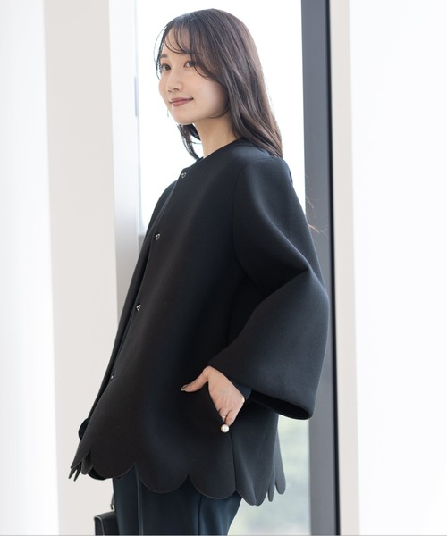 Neige（ネージュ）の「スカラップAラインジャケットコート（ノーカラーコート・レディース・ブラック/ピンクベージュ・ONE SIZE）」の15枚目の写真