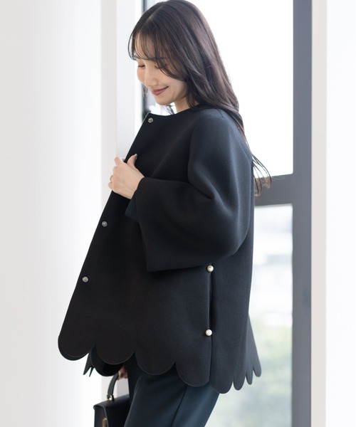Neige（ネージュ）の「スカラップAラインジャケットコート（ノーカラーコート・レディース・ブラック/ピンクベージュ・ONE SIZE）」の14枚目の写真