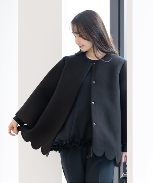 Neige（ネージュ）の「スカラップAラインジャケットコート（ノーカラーコート・レディース・ブラック/ピンクベージュ・ONE SIZE）」の16枚目の写真