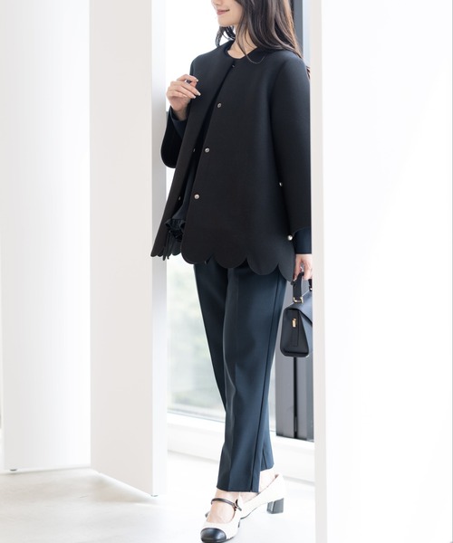 Neige（ネージュ）の「スカラップAラインジャケットコート（ノーカラーコート・レディース・ブラック/ピンクベージュ・ONE SIZE）」の17枚目の写真
