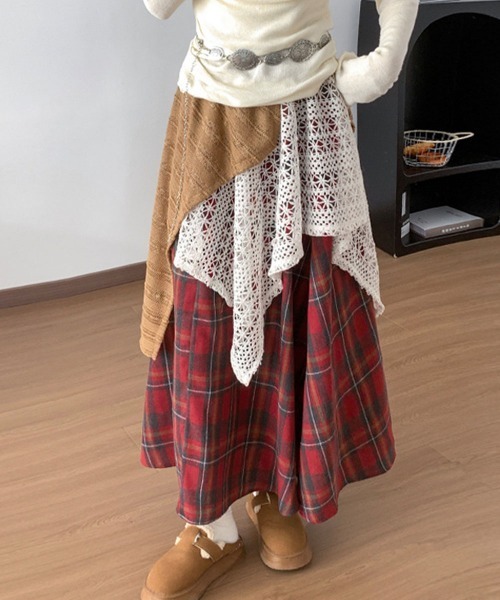 Miniministore（ミニミニストア）の「チェック柄 イレヘムスカート レース切替（スカート・レディース・レッド/ブラウン・L/M）」の15枚目の写真
