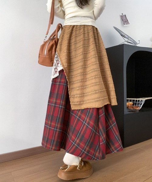 Miniministore（ミニミニストア）の「チェック柄 イレヘムスカート レース切替（スカート・レディース・レッド/ブラウン・L/M）」の14枚目の写真