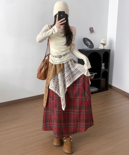 Miniministore（ミニミニストア）の「チェック柄 イレヘムスカート レース切替（スカート・レディース・レッド/ブラウン・L/M）」の10枚目の写真