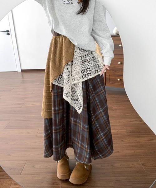 Miniministore（ミニミニストア）の「チェック柄 イレヘムスカート レース切替（スカート・レディース・レッド/ブラウン・L/M）」の8枚目の写真