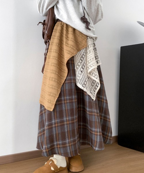 Miniministore（ミニミニストア）の「チェック柄 イレヘムスカート レース切替（スカート・レディース・レッド/ブラウン・L/M）」の4枚目の写真