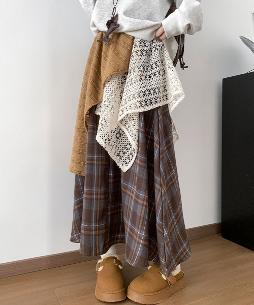 Miniministore（ミニミニストア）の「チェック柄 イレヘムスカート レース切替（スカート・レディース・レッド/ブラウン・L/M）」の3枚目の写真