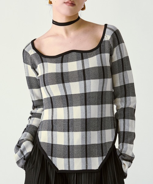 Ezick（エジック）の「2WAY cord neck チェックニット（ニット/セーター・レディース・ブラック系その他/パープル系その他/ブラウン系その他・FREE）」の20枚目の写真