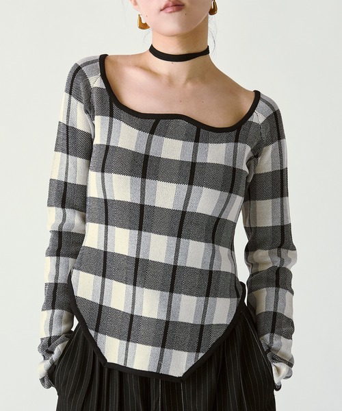 Ezick（エジック）の「2WAY cord neck チェックニット（ニット/セーター・レディース・ブラック系その他/パープル系その他/ブラウン系その他・FREE）」の21枚目の写真