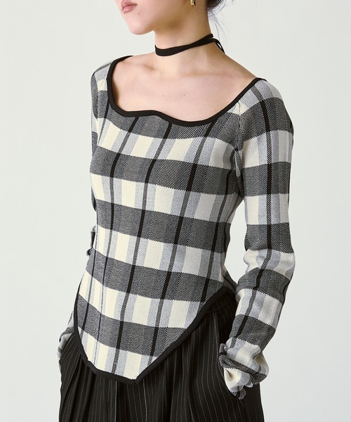 Ezick（エジック）の「2WAY cord neck チェックニット（ニット/セーター・レディース・ブラック系その他/パープル系その他/ブラウン系その他・FREE）」の22枚目の写真
