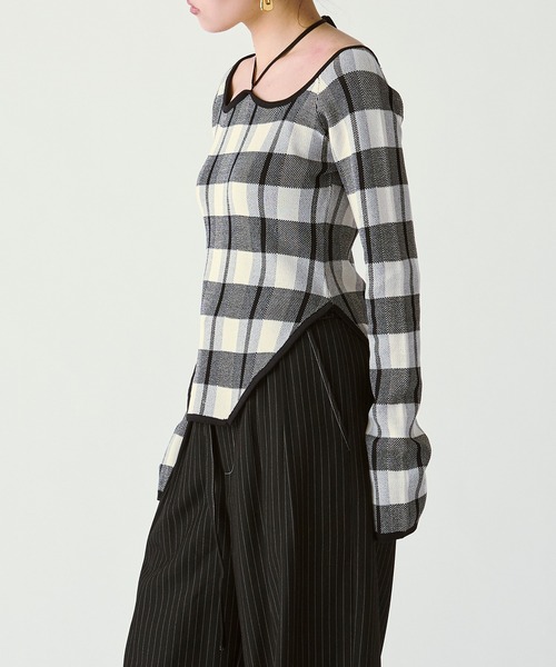 Ezick（エジック）の「2WAY cord neck チェックニット（ニット/セーター・レディース・ブラック系その他/パープル系その他/ブラウン系その他・FREE）」の15枚目の写真
