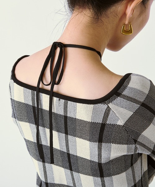 Ezick（エジック）の「2WAY cord neck チェックニット（ニット/セーター・レディース・ブラック系その他/パープル系その他/ブラウン系その他・FREE）」の17枚目の写真