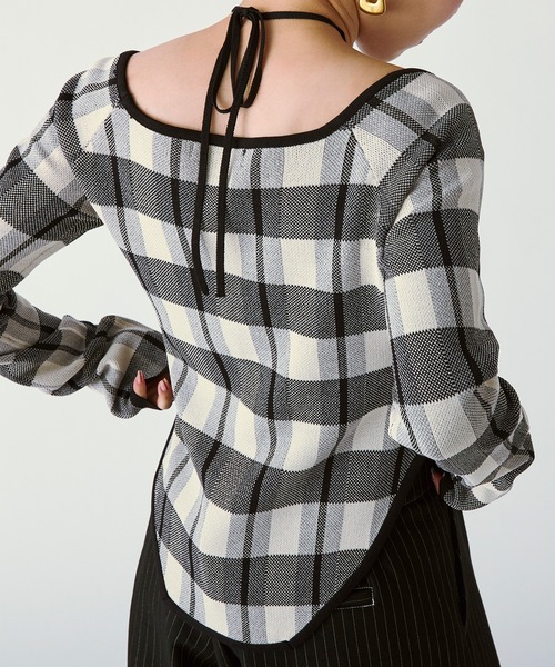 Ezick（エジック）の「2WAY cord neck チェックニット（ニット/セーター・レディース・ブラック系その他/パープル系その他/ブラウン系その他・FREE）」の18枚目の写真