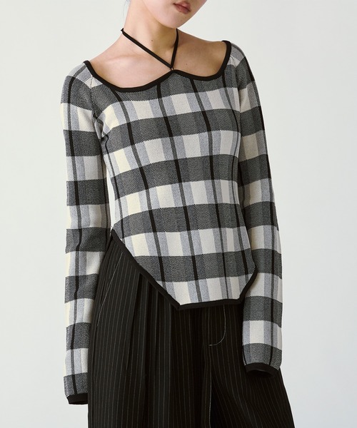 Ezick（エジック）の「2WAY cord neck チェックニット（ニット/セーター・レディース・ブラック系その他/パープル系その他/ブラウン系その他・FREE）」の10枚目の写真