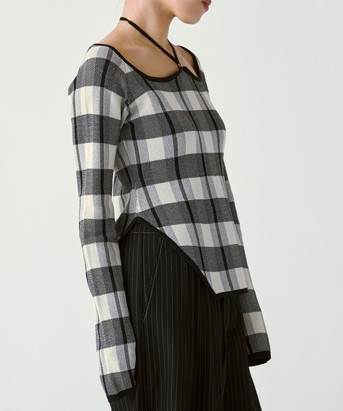 Ezick（エジック）の「2WAY cord neck チェックニット（ニット/セーター・レディース・ブラック系その他/パープル系その他/ブラウン系その他・FREE）」の12枚目の写真