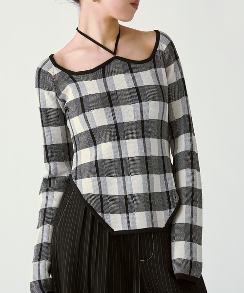 Ezick（エジック）の「2WAY cord neck チェックニット（ニット/セーター・レディース・ブラック系その他/パープル系その他/ブラウン系その他・FREE）」の11枚目の写真