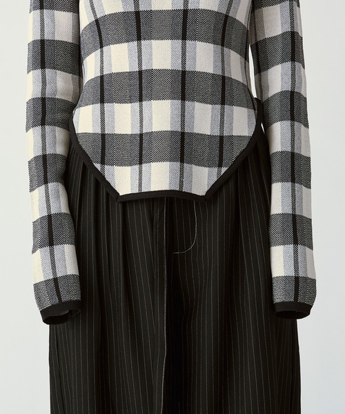 Ezick（エジック）の「2WAY cord neck チェックニット（ニット/セーター・レディース・ブラック系その他/パープル系その他/ブラウン系その他・FREE）」の7枚目の写真