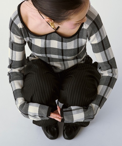 Ezick（エジック）の「2WAY cord neck チェックニット（ニット/セーター・レディース・ブラック系その他/パープル系その他/ブラウン系その他・FREE）」の4枚目の写真