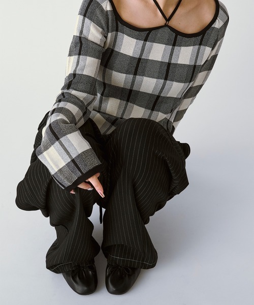 Ezick（エジック）の「2WAY cord neck チェックニット（ニット/セーター・レディース・ブラック系その他/パープル系その他/ブラウン系その他・FREE）」の5枚目の写真