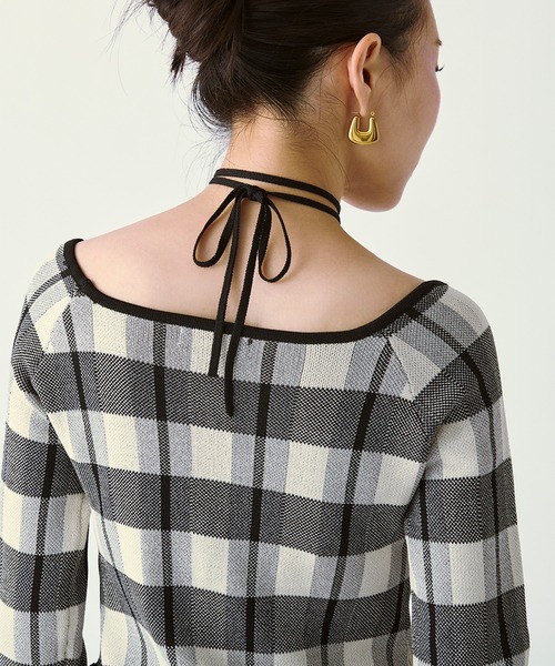 Ezick（エジック）の「2WAY cord neck チェックニット（ニット/セーター・レディース・ブラック系その他/パープル系その他/ブラウン系その他・FREE）」の16枚目の写真
