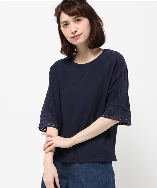 earth music&ecology（アースミュージックアンドエコロジー）の「【2016Summer】レースラグランスリーブカットプルオーバー（Tシャツ/カットソー・レディース・ネイビー/オフホワイト/ウッド・FREE）」の3枚目の写真