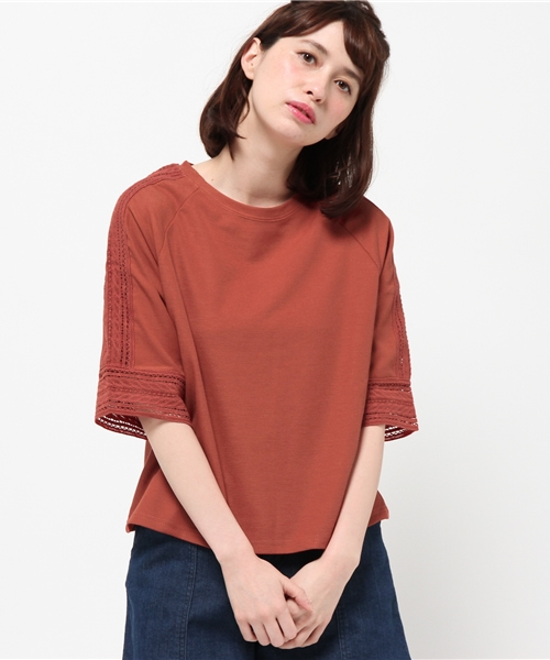 earth music&ecology（アースミュージックアンドエコロジー）の「【2016Summer】レースラグランスリーブカットプルオーバー（Tシャツ/カットソー・レディース・ネイビー/オフホワイト/ウッド・FREE）」の2枚目の写真