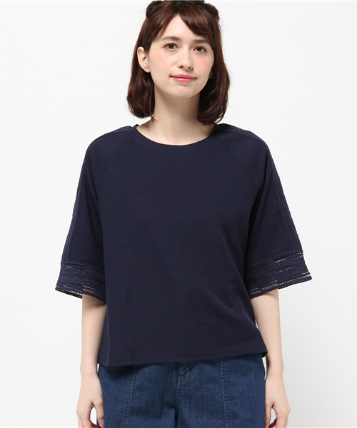 earth music&ecology（アースミュージックアンドエコロジー）の「【2016Summer】レースラグランスリーブカットプルオーバー（Tシャツ/カットソー・レディース・ネイビー/オフホワイト/ウッド・FREE）」の4枚目の写真
