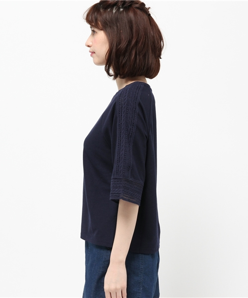 earth music&ecology（アースミュージックアンドエコロジー）の「【2016Summer】レースラグランスリーブカットプルオーバー（Tシャツ/カットソー・レディース・ネイビー/オフホワイト/ウッド・FREE）」の5枚目の写真