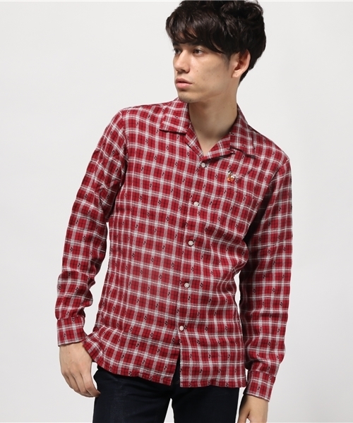 HYSTERIC GLAMOUR（ヒステリックグラマー）の「GIVE ME MUSIC TIGER刺繍長袖オープンカラーSH（シャツ/ブラウス・メンズ・レッド系その他/グリーン系その他/ブルー系その他・LARGE/MEDIUM/SMALL）」の9枚目の写真