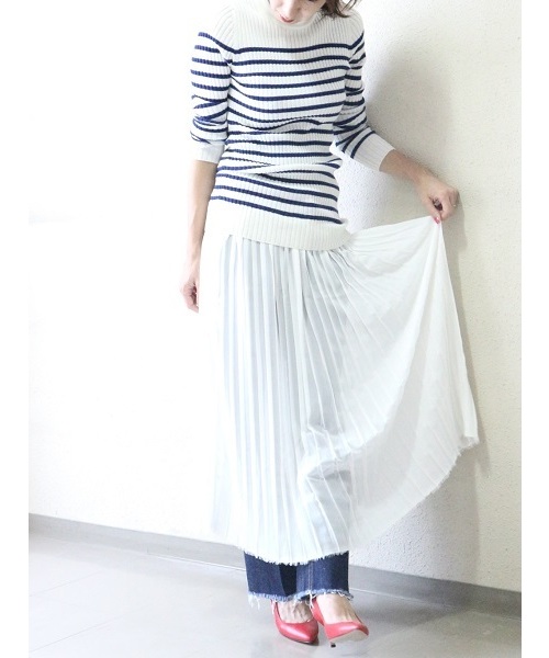 ERIKA CAVALLINI（エリカカヴァリー二）の「ERIKA CAVALLINI semi-coutureリブボーダーニット×シフォンプリーツスカートワンピ（ワンピース・レディース・その他・38）」の10枚目の写真